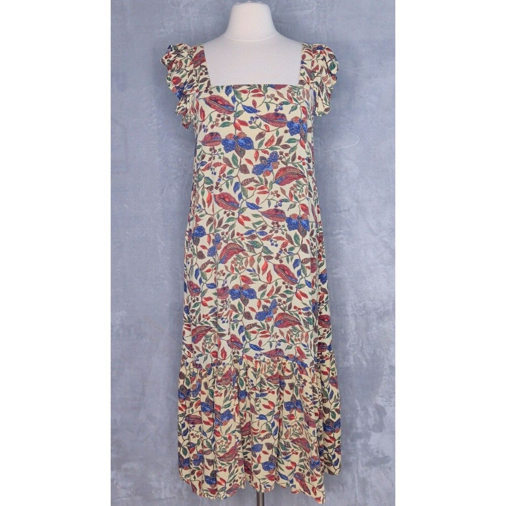 HOUSE OF HARLOW 1960 Cream Floral Flutter Sleeve Midi Dress Size S Boho Ruffle - Picture 4 of 10